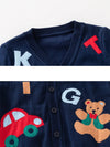 Kids V Neck Cardigan Car and Bear Pattern Winter Sweater