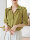 2024 Summer Long Sleeve Blouse Casual Turn-down Collar OL Style