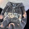 Y2k Zip Up Hoodie Women Spring Retro Embroidered Letter Loose Long Sleeve