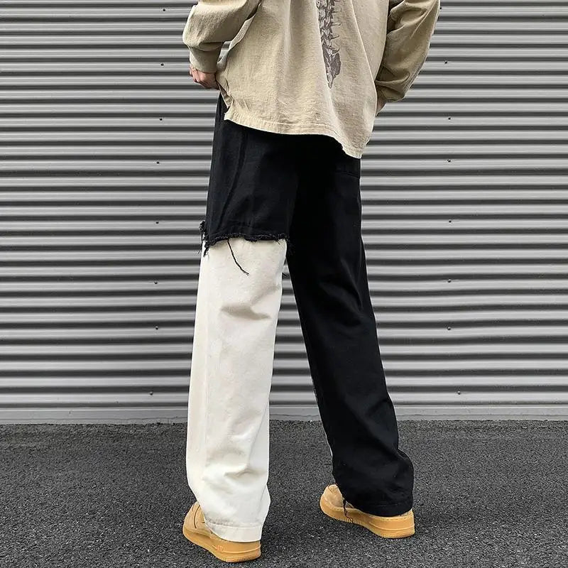 Spring Autumn Contrast Color Elastic Waist