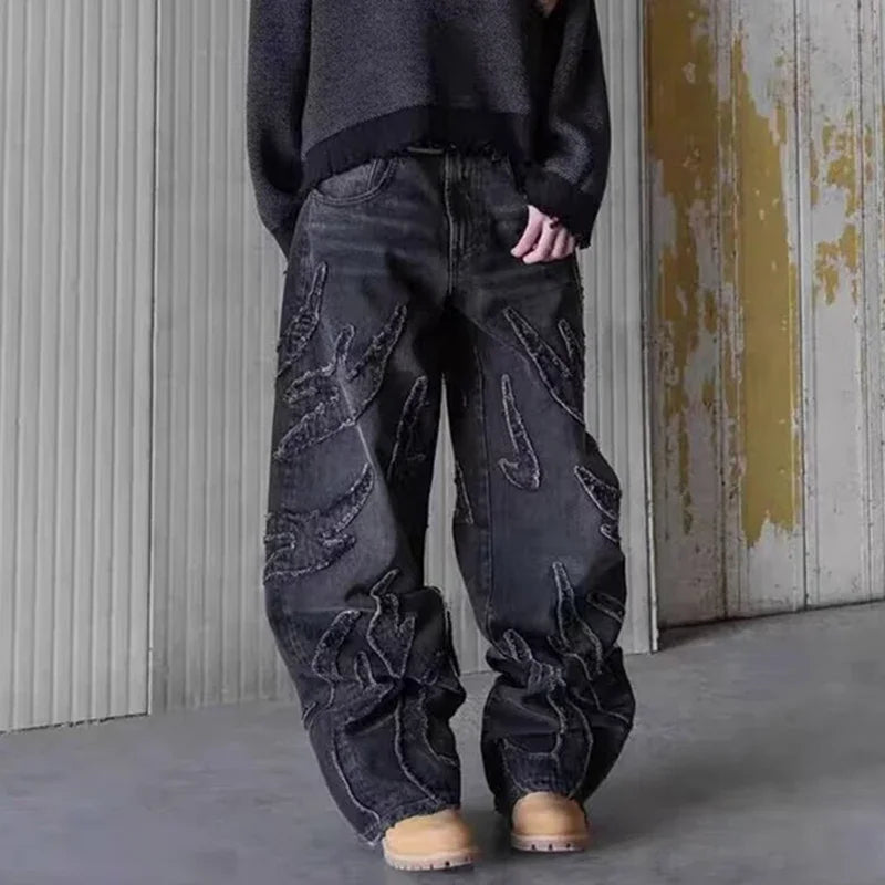 Men Baggy Aesthetic Streetwear Jeans Male Retro Fashion Wide Leg Denim