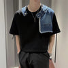 Fake Two-piece Denim Patchwork T-shirt Men Summer Short Sleeve Loose Casual