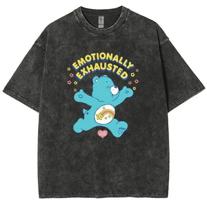 Emotional Exhaustion Y2K Wash T-shirt Men Cute Bear Pattern Harajuku