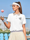 Polo Shirt Womens Summer Sporty T-Shirts Trend Striped Cuffs Tops