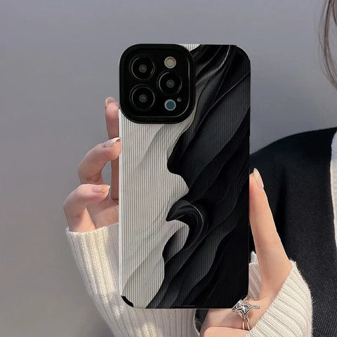 Retro Marbled iPhone Case: Black White Shockproof Cover