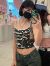 Gothic Portrait Print T-shirt Aesthetic Y2K Crop Tops Short Sleevle Vest