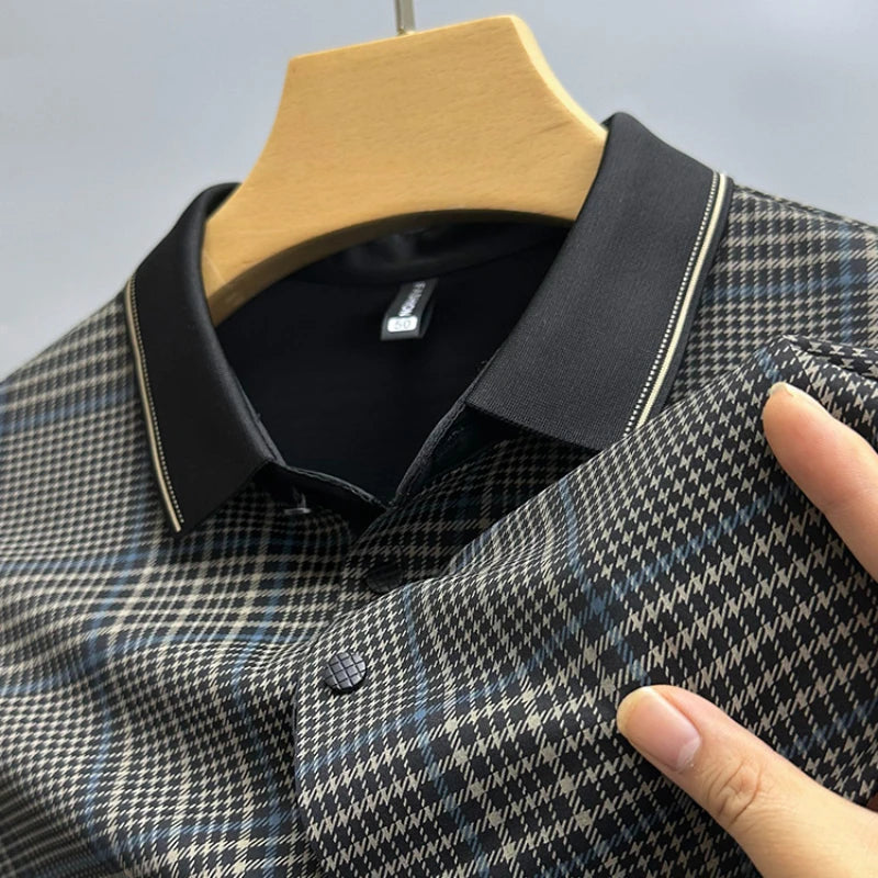 Kurzarm-T-Shirt aus Eisseide für Herren im Sommer, dünn, faltenfrei, cooler Hemdkragen 
