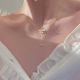 2024 Trending Fashion Bow Pendant Necklace For Women Korean Sweet Romantic
