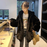 Fluffy Embroidered Hoodie imitation Oversized Winter Clothes