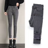 Winter Warm Plush Stretch Jeans for Women Thermal Skinny Fleece Pants