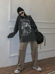 Vintage Gray Women Hoodies Y2K Aesthetic Harajuku Streetwear