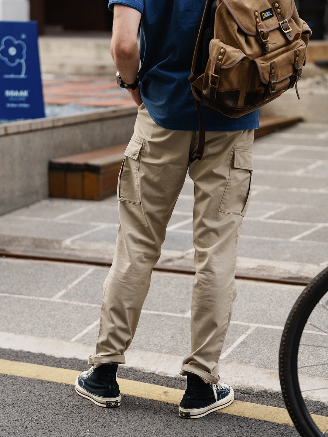 Straight Cargo Pants Men Tactical Hiking Multi Pockets Outdoor Elastic Waist Trousers