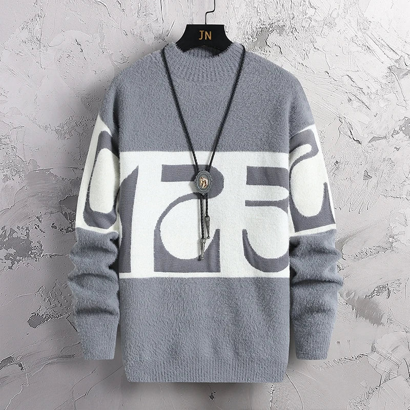 2023 Herrenpullover aus Kaschmir mit Patchwork-Digitaldruck
