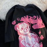 Charming Retro Cartoon Bear Oversized T-Shirt Perfect Summer Top for Women
