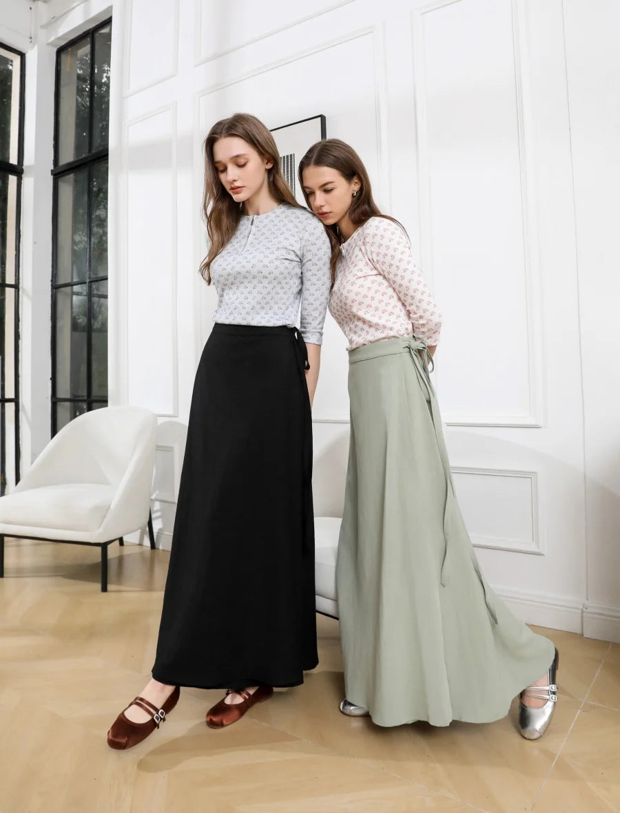summer woman  linen one pieces  wrap skirts adjustable waist 2cm skirt
