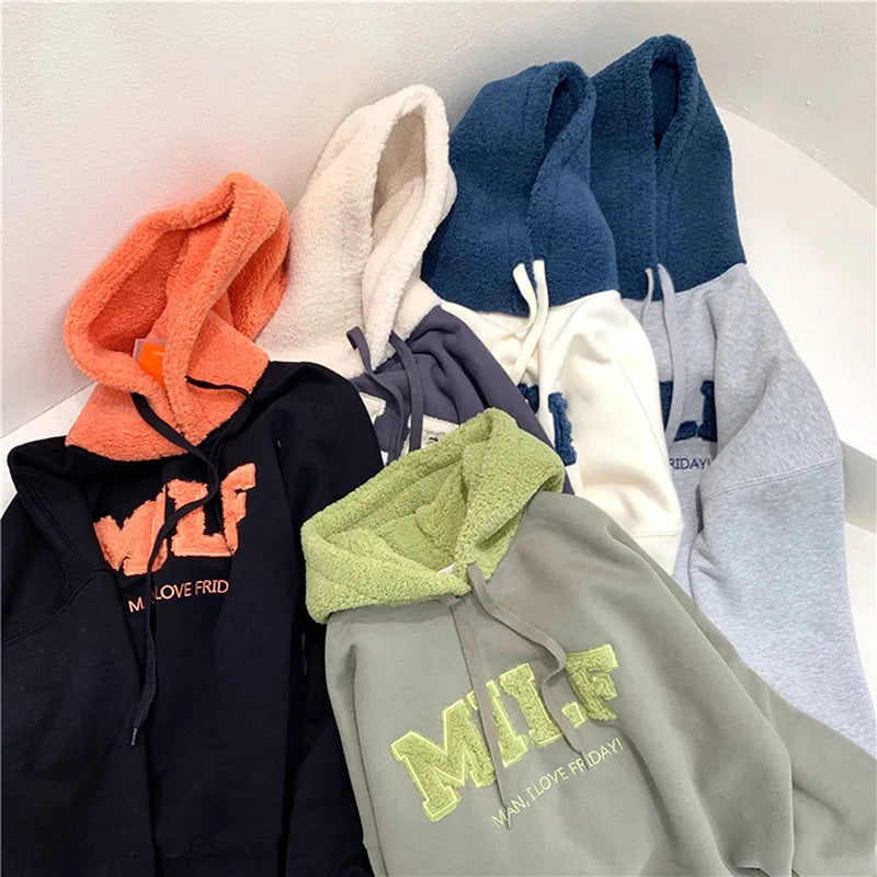 Autumn Winter Casual Loose Thick Letter Long Sleeve Hoodies
