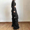 Punk Black High Waist Trousers Baggy Mopping Pants For Women Hip Hop