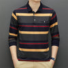 New Men's Casual Stripe Plaid Long Sleeve Polo Shirt