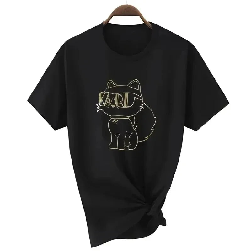 Summer Fashion Women T-Shirt Brand Short Sleeve Cat Meow