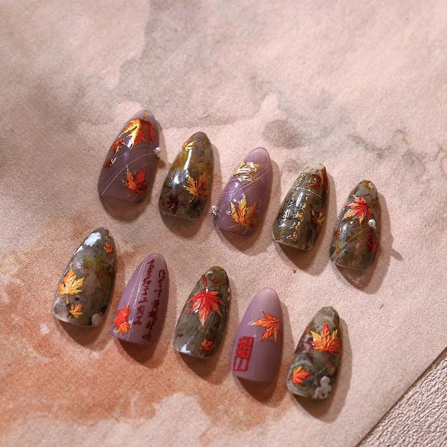 Golden Maple Leaf Nail Stickers Shiny Autumn Decals