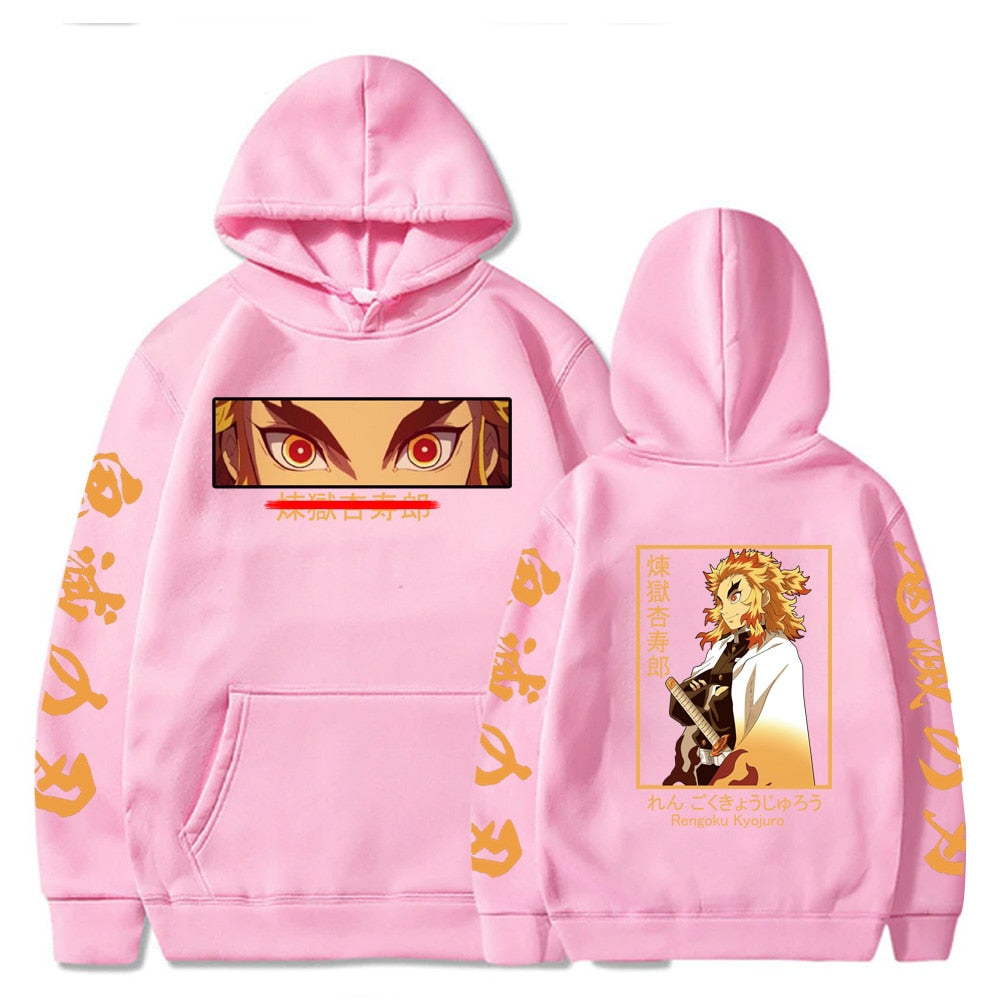 Get Fired Up with Kyojuro Rengoku: Funny Hot Anime Hoodies for Men Cozy Oversized Sweatshirts for Winter Streetwear