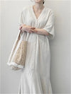 Women's White V Neck Long Dress