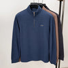 Embroidered Waffle Long-sleeve Polo Shirt With Zipper Neckline