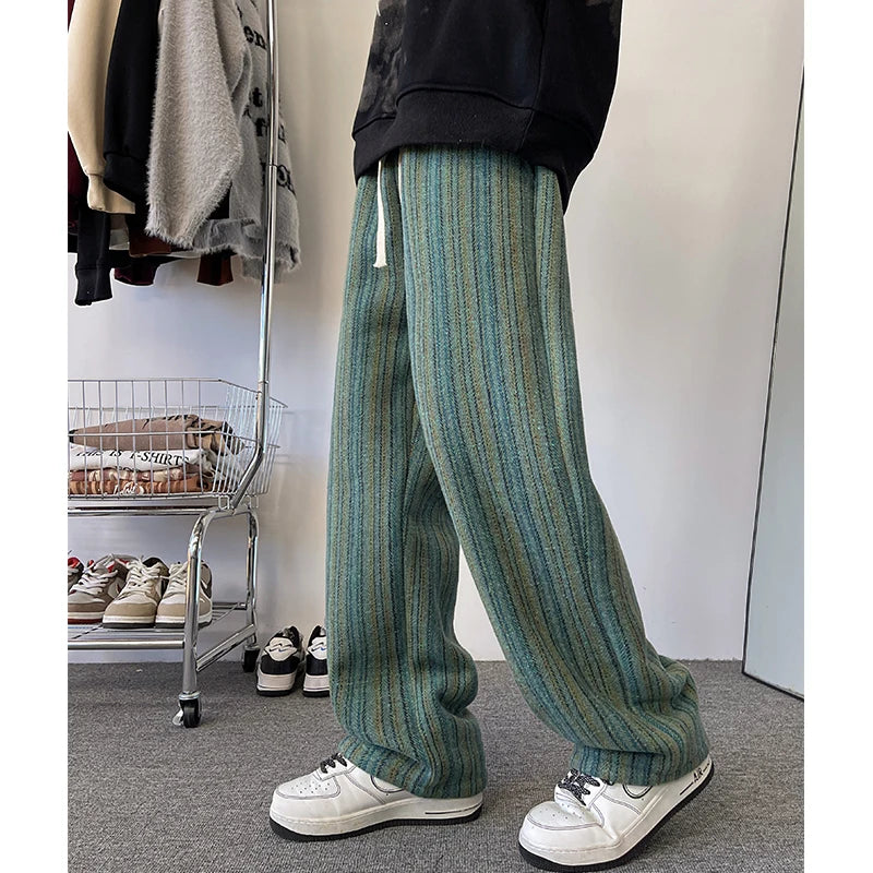 Stripe Plaid Trousers Straight Autumn Winter
