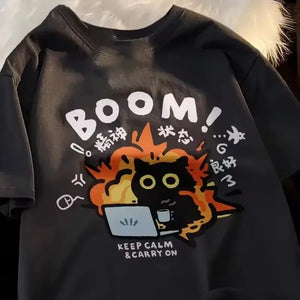 Funny Fashion Women T Shirt Cat Printed Casual Short Sleeve