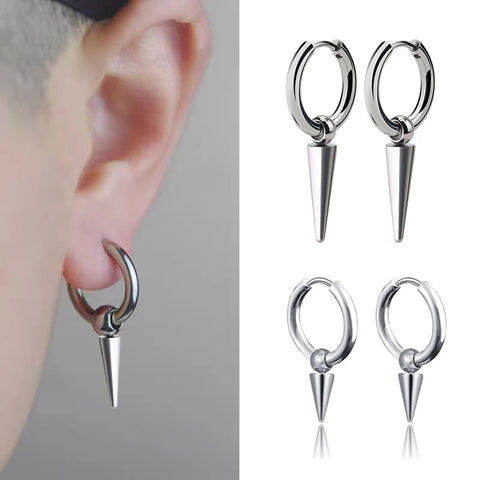 Cone Pendant Hoop Earring - Unisex Stainless Steel Jewelry