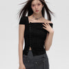 Fashion Black Irregular Crop Tops T Shirts