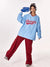 Y2K Blue Hoodie - Vintage 90s Embroidery, Korean V-Neck Pullover for Women