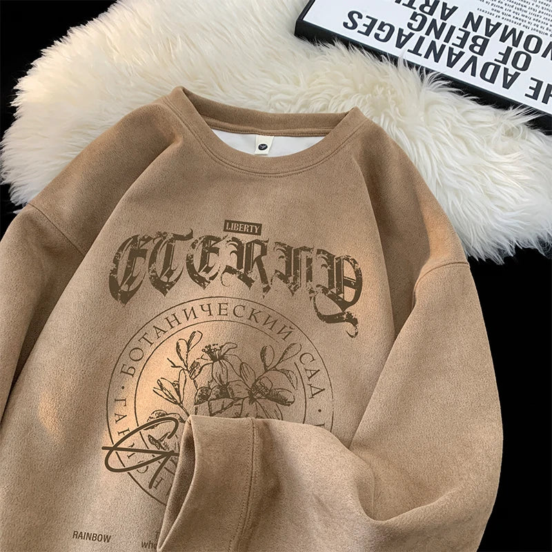 Retro Gothic Print Sweatshirt Fall Fit Crew Neck Y2k Street