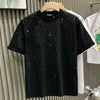 Summer Men Clothing Summer Rhinestone Rivet T-shirt Round Casual T-shirt