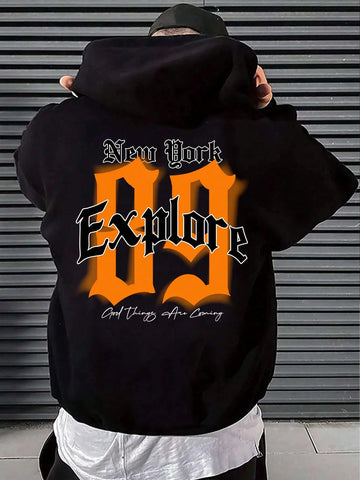 New York Explore 89 Hoodie Retro Fleece Pullover for Men