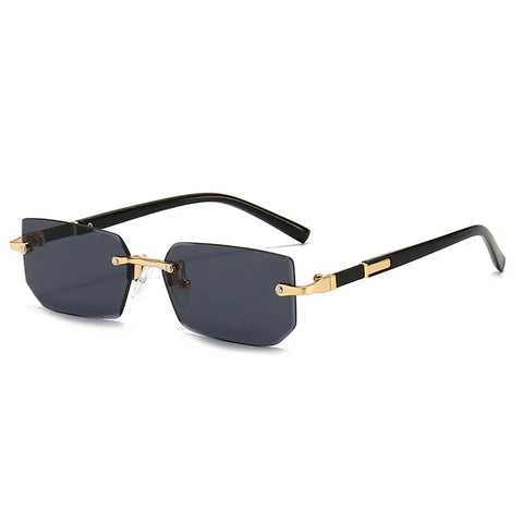 Rimless Sunglasses Rectangle Fashion Popular Shades Small Square
