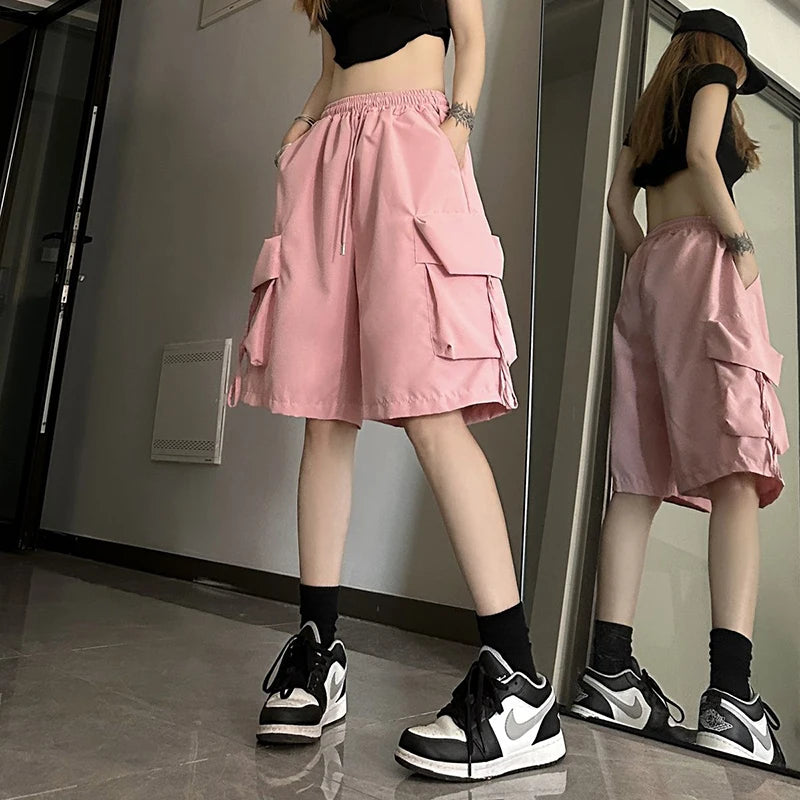 Y2K Cargo Shorts Women Harajuku Oversized Wide Leg Shorts Streetwear Fashion