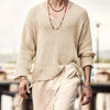 Autumn Men's Clothing Knit T Shirt Solid Color V Neck Long Sleeve Streetwear