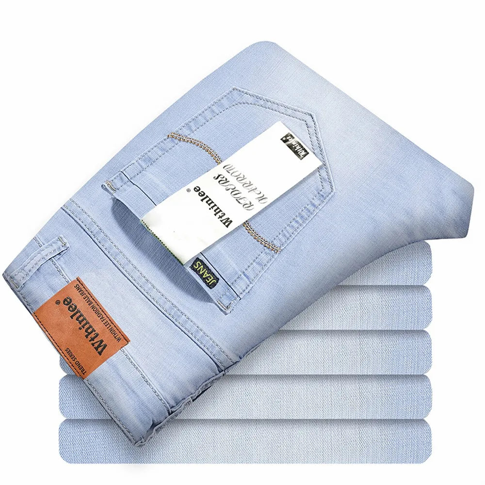 Jeans Men Light Blue Casual Straight Stretch Fashion Classic Work Denim