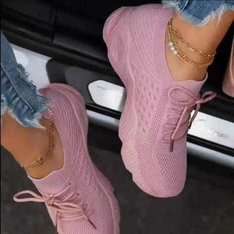 Women Mesh Lace-up Vulcanized Shoes Ladies Platform Sneakers