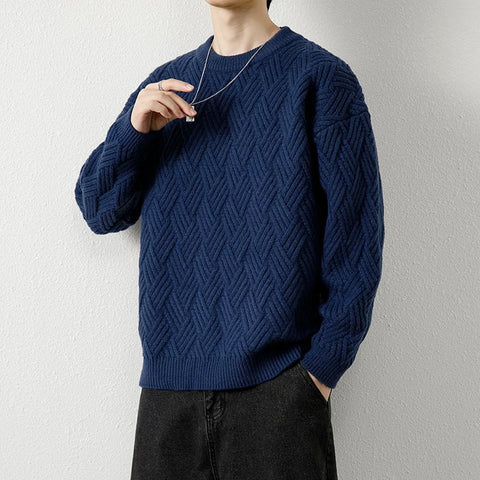 Vintage Harajuku Style Men's Round Neck Knitted Sweaters for Winter Comfort