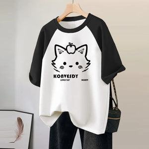 Cat Graphic T Shirts Womens Y2k Print Loose 2024