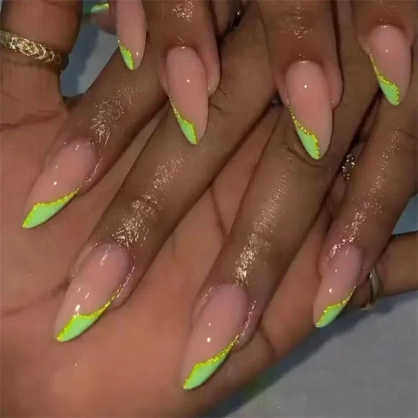 Colorful Glossy Acrylic Press On Nails Long Coffin Tips