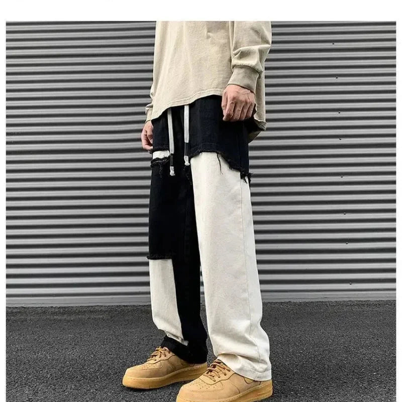 Spring Autumn Contrast Color Elastic Waist