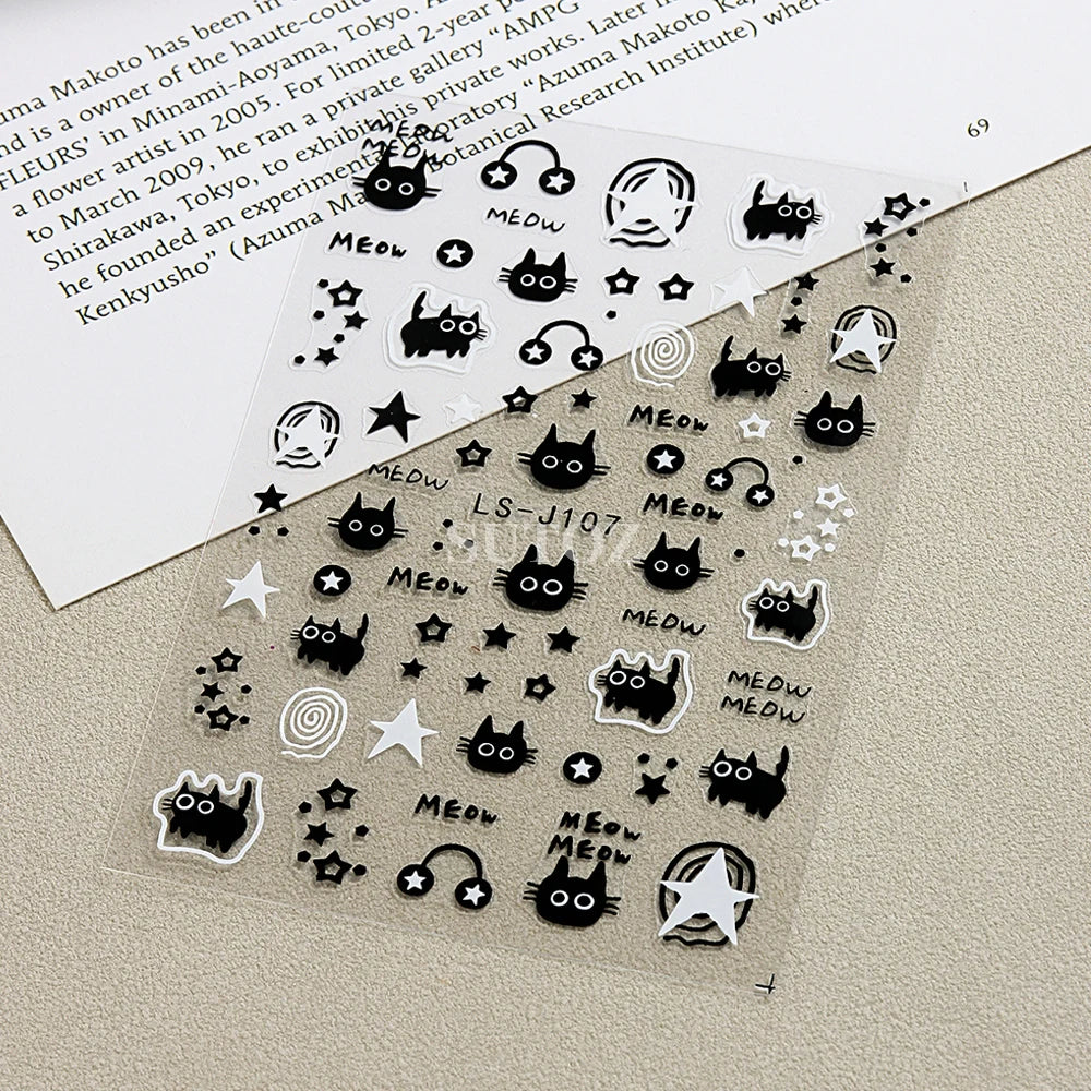 3D Cute Cat Nail Stickers – Y2K Korean Japanese Nail Art