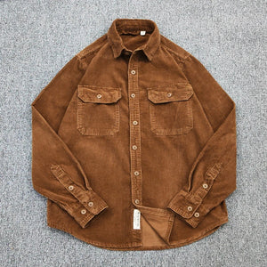 Men's Vintage Washed Corduroy Shirt Winter Thick Loose Long Sleeve