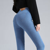 Gray Super Stretch Skinny Jeans for Women Y2K Office Fashion