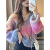 Fashionable Style V-Neck Striped Gradient Sweater