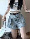 Streetwear Tassel Belt Denim Shorts