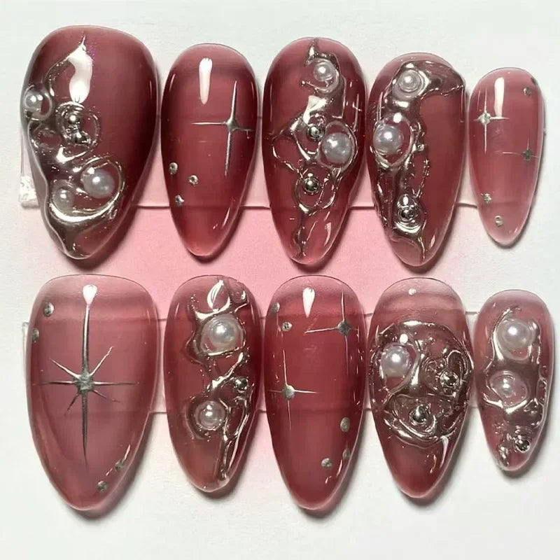 Dreamy Pearl and Metallic Nail Art